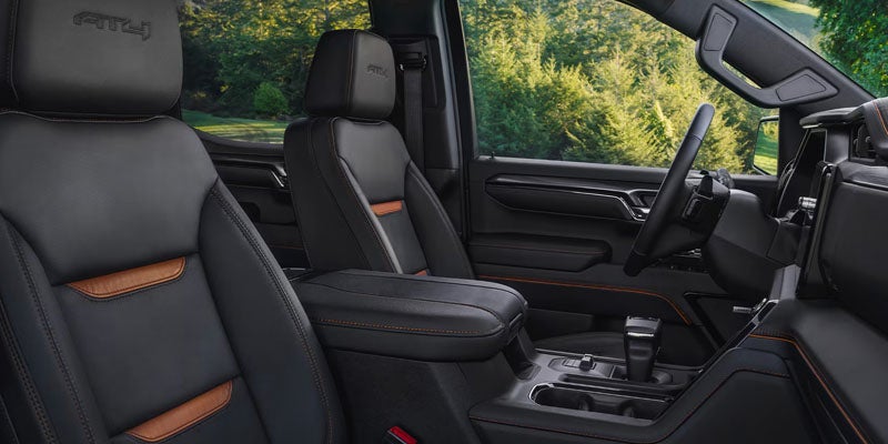 Premium interior of the 2026 GMC Sierra 1500 with spacious cabin and leather seating